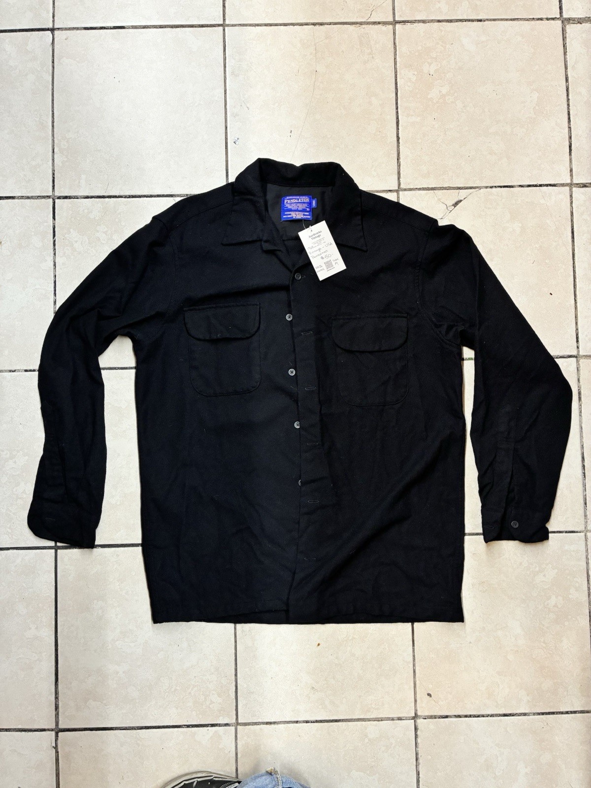 Vintage 1968 Pendleton Black Wool Long Sleeve Button-Up Shirt M