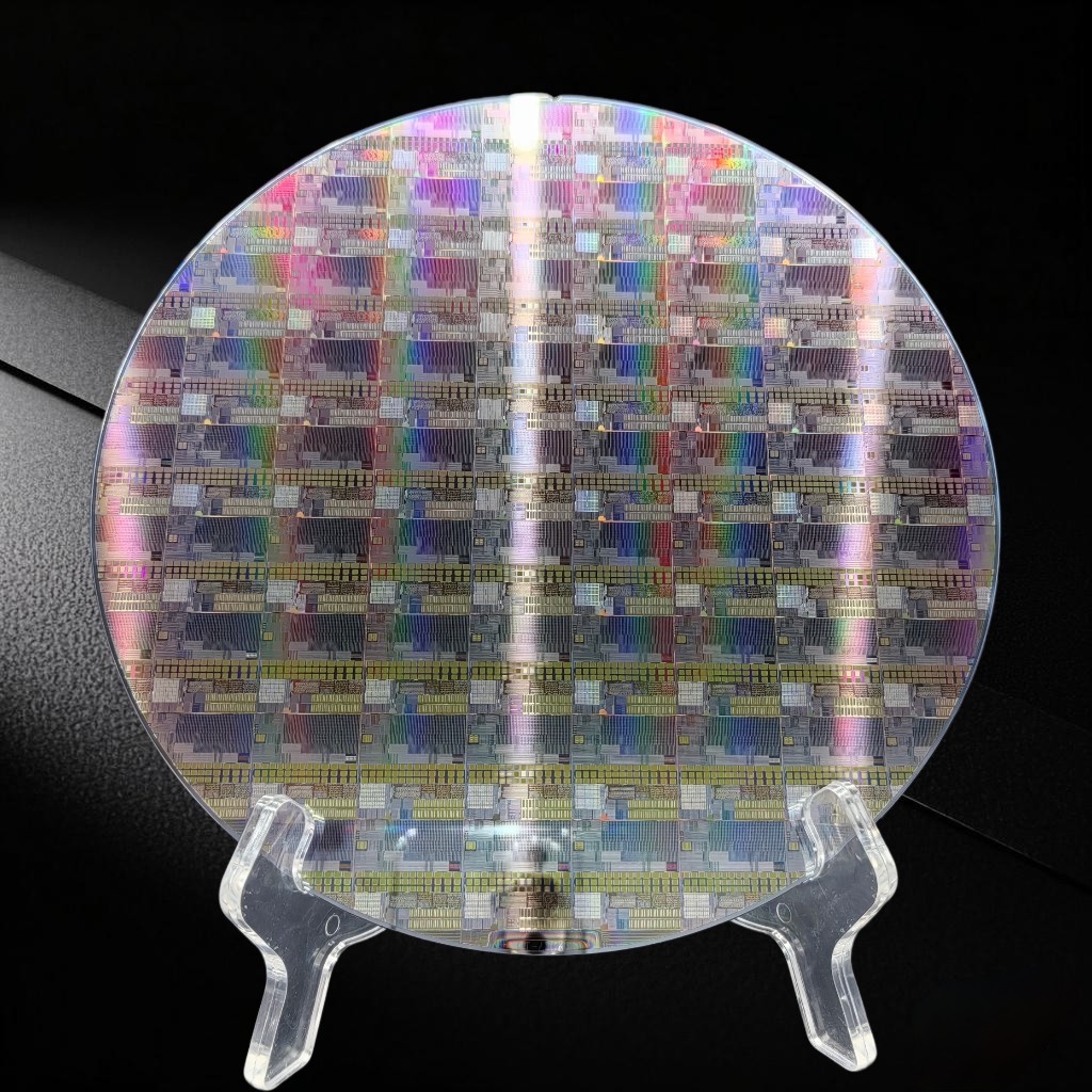 8in Patterned Silicon Wafer Display with Stand STEM Tech Decor