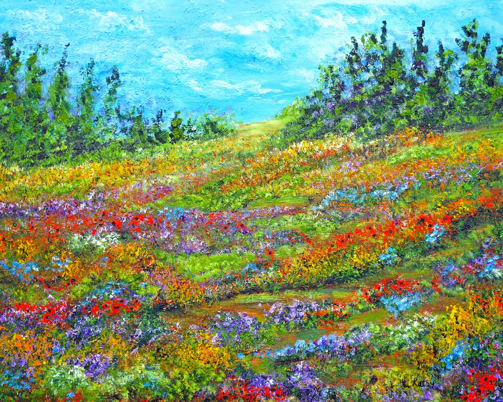 Aceo artist trading card poppy field 2.5x3.5 print of original oil painting #4