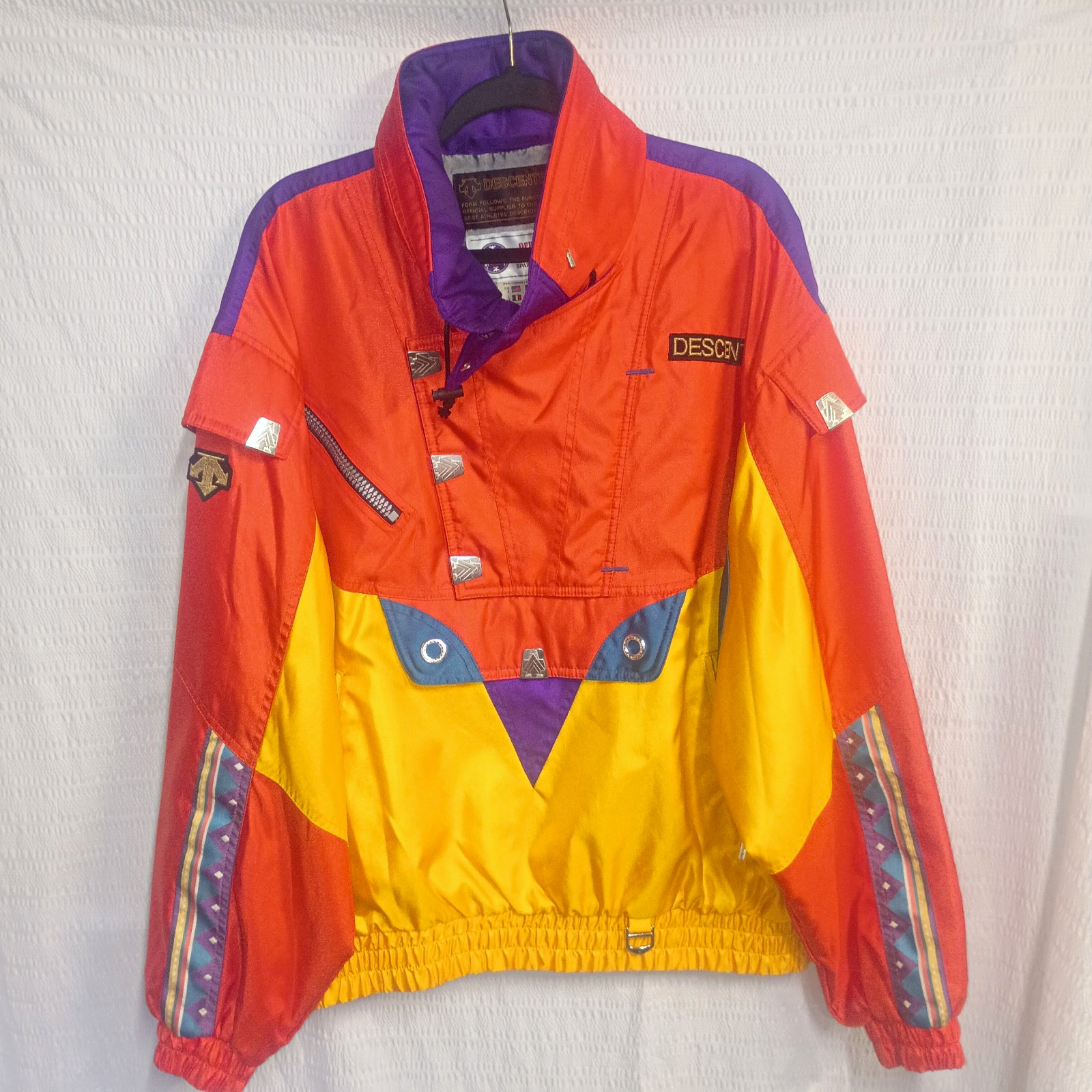 VTG Descente Spain Ski Team Colorblock Nylon Ski Jacket Men\'s Size 3 Multicolor