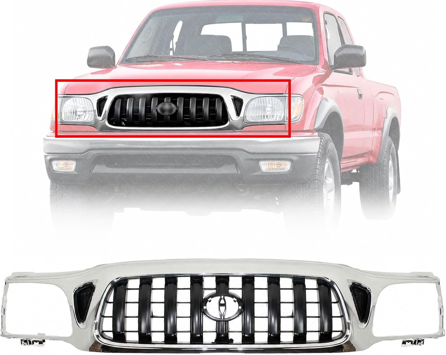 New For Front Grille Chrome Frame With Black Insert 2001-2004 Toyota Tacoma