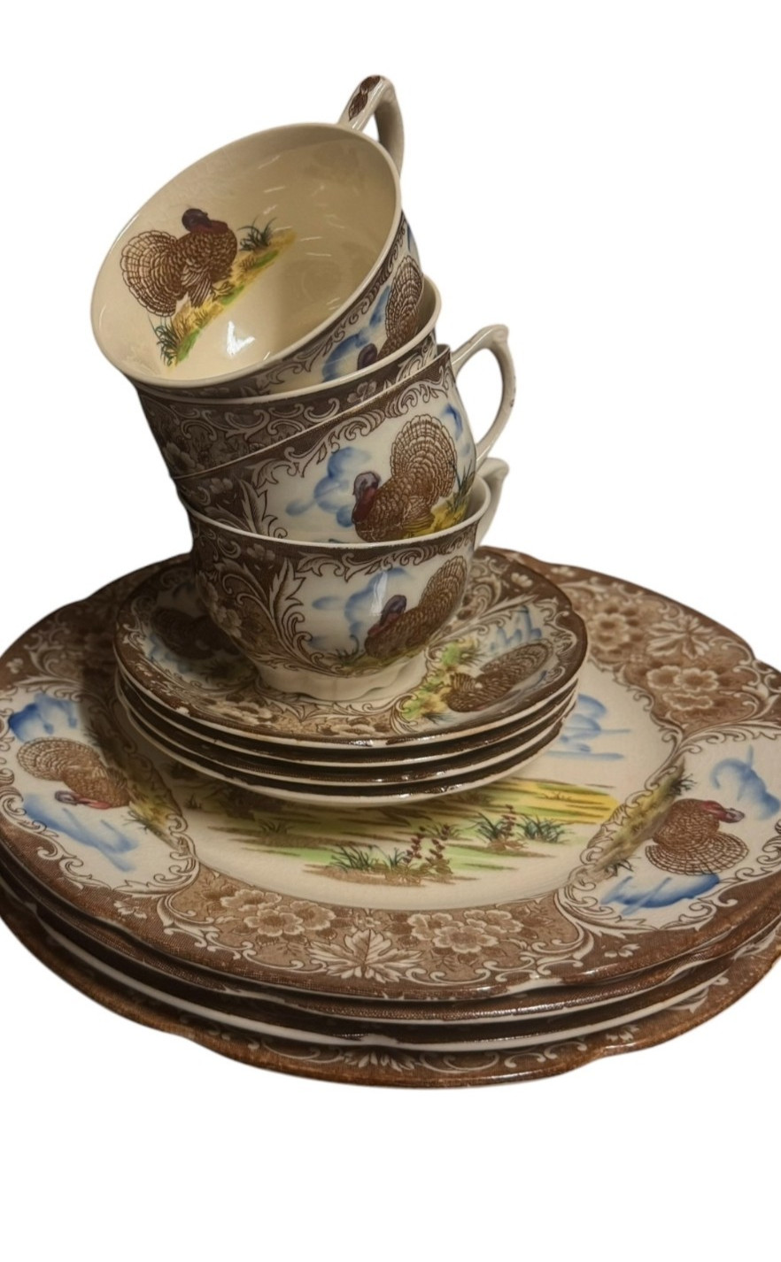 Vintage Maruta Ware Japan Turkey Dinnerware Set 12 Pc 4 Cups 4 Saucers 4 Plates