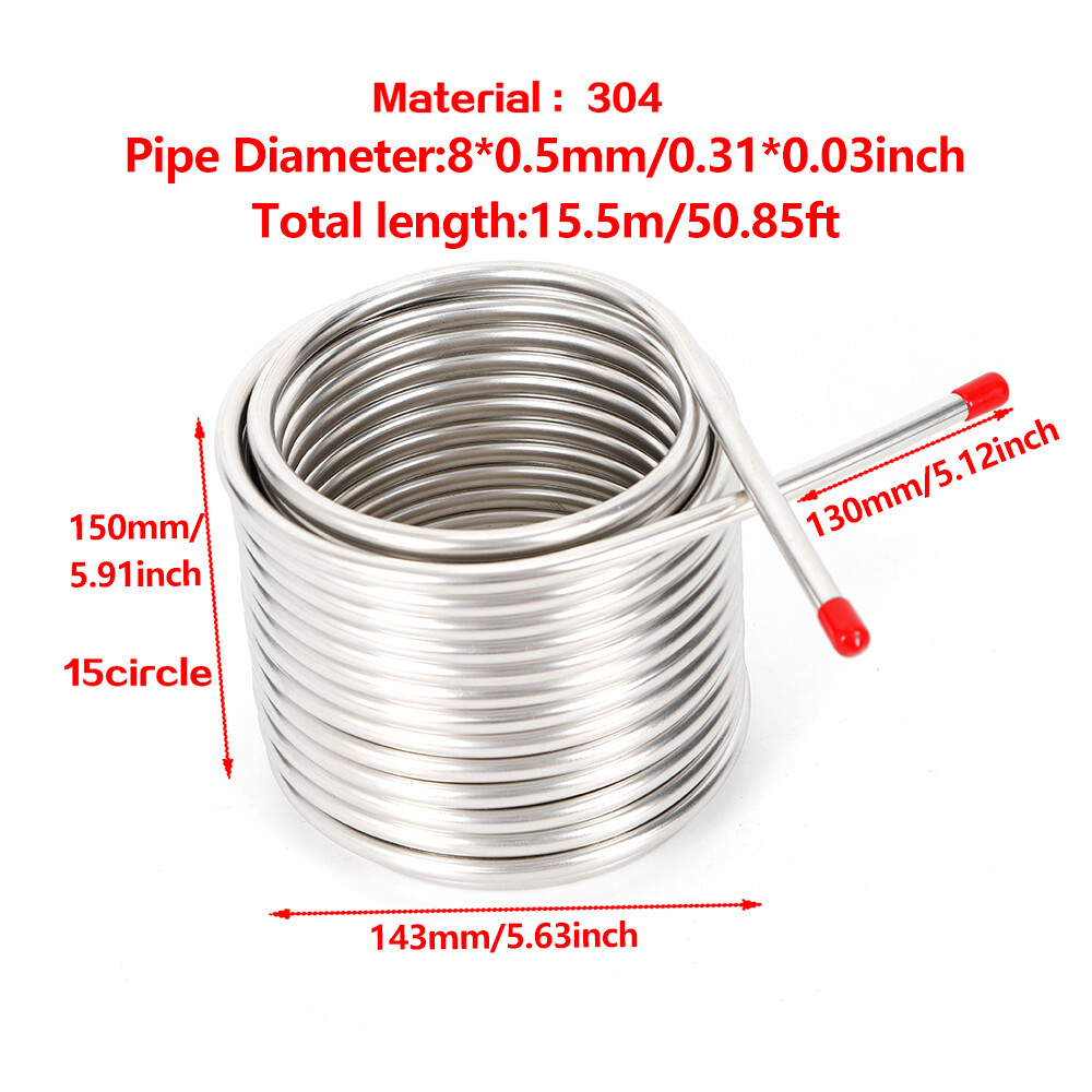 50\' Brew Supply Stainless Steel Wort Chiller Cooling Coil Pipe Double Layer US