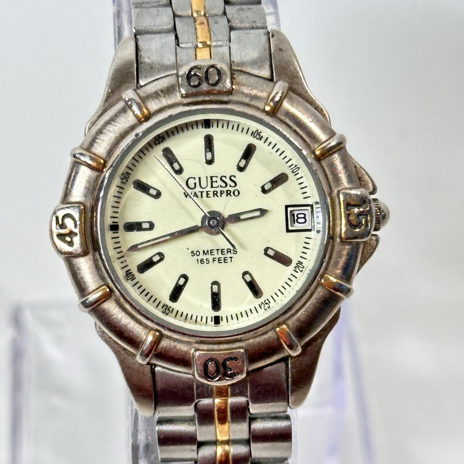 Vintage 1998 Guess Waterpro Watch Womens New Battery Two-Tone 27mm