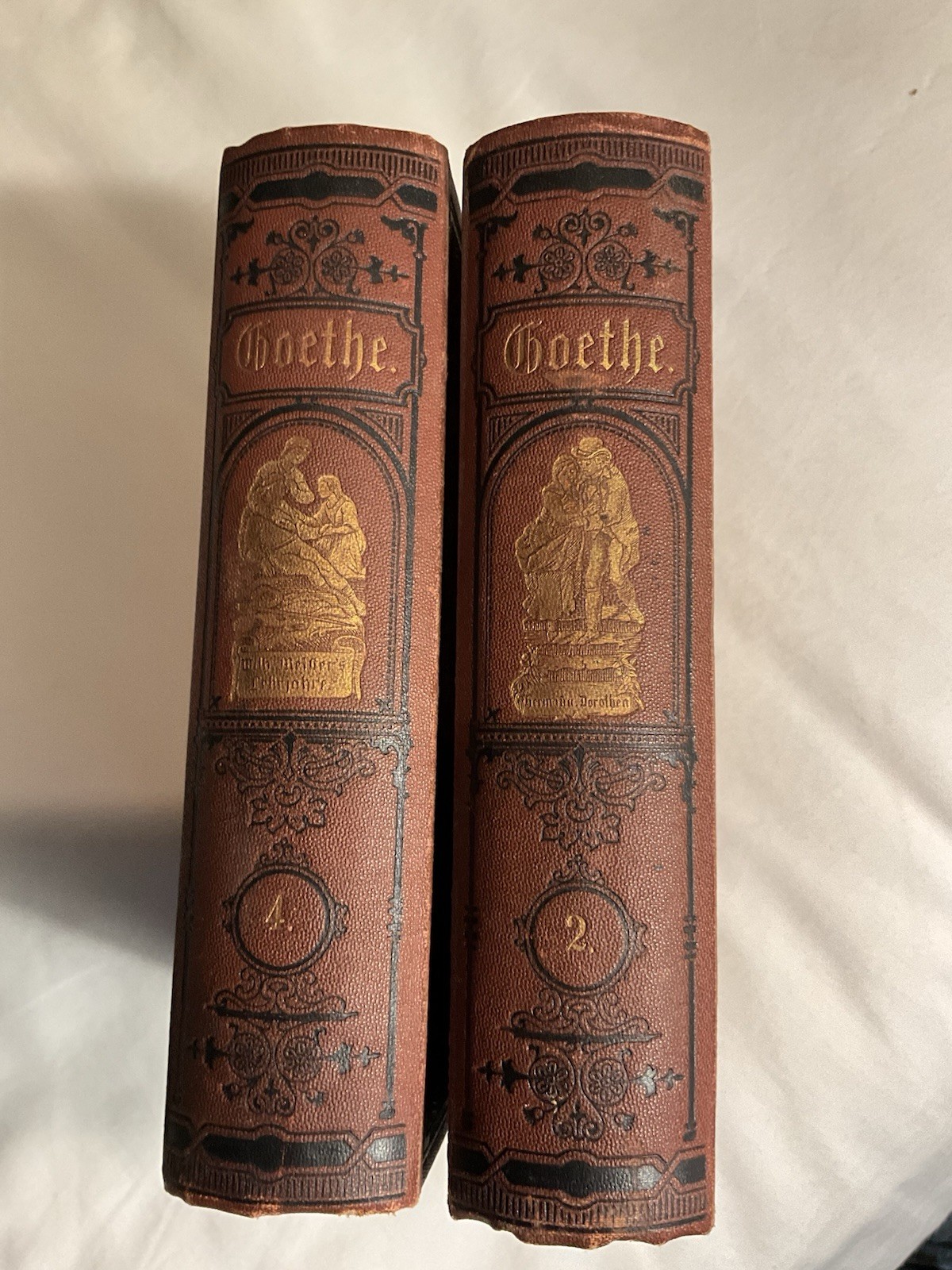 1875 Goethe Vol. 1 & 2 Set German Antique Leather Books