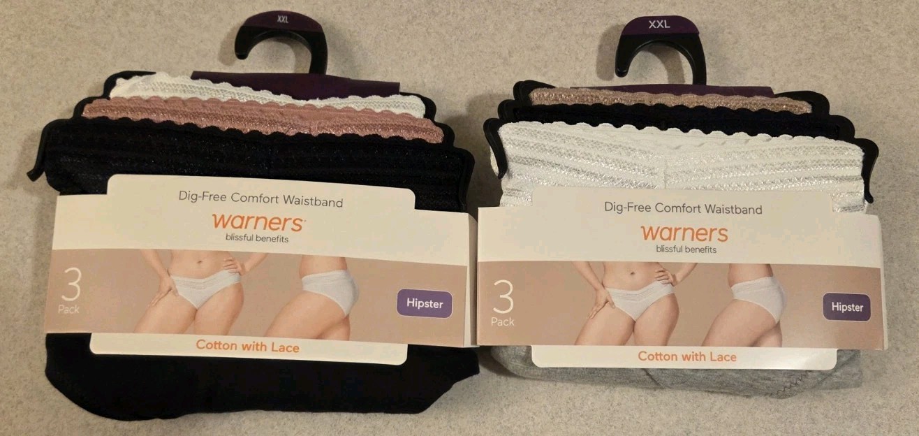 Warner\'s Blissful Benefits XXL 2XL Cotton Lace Hipster Panties 6 PACK #214-7081