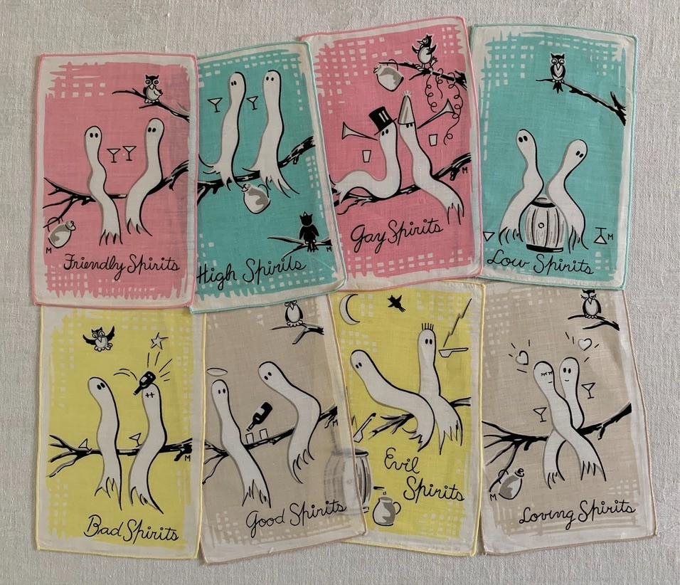 Vintage Cocktail Napkins Spirited Napkins Leacock Humorous Ghosts Set/8 NOS Rare
