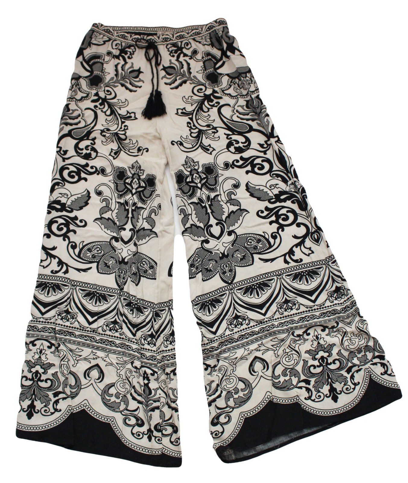 Flying Tomato Black White Boho Print Wide Leg Palazzo Pants Size M Pull On Flying Tomato Black White Boho Print Wide Leg Palazzo Pants Size M Pull On