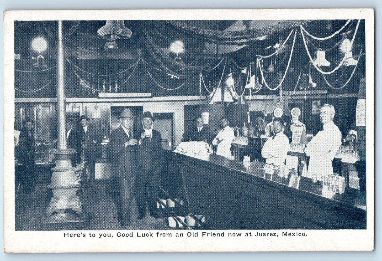 Cd Juarez Mexico Postcard Good Luck from an Old Friend Restaurant Bar c1940\'s