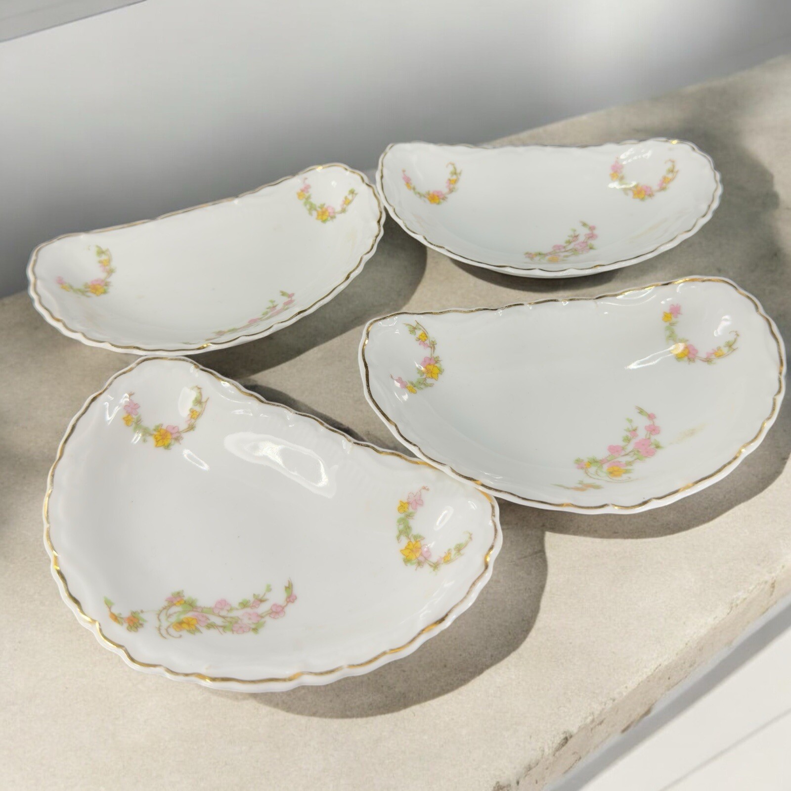 Antique TK Vienna Austria Crescent Bone Dish Bowl Set 4 Hand Painted Porcelain Antique TK Vienna Austria Crescent Bone Dish Bowl Set 4 Hand Painted Porcelain