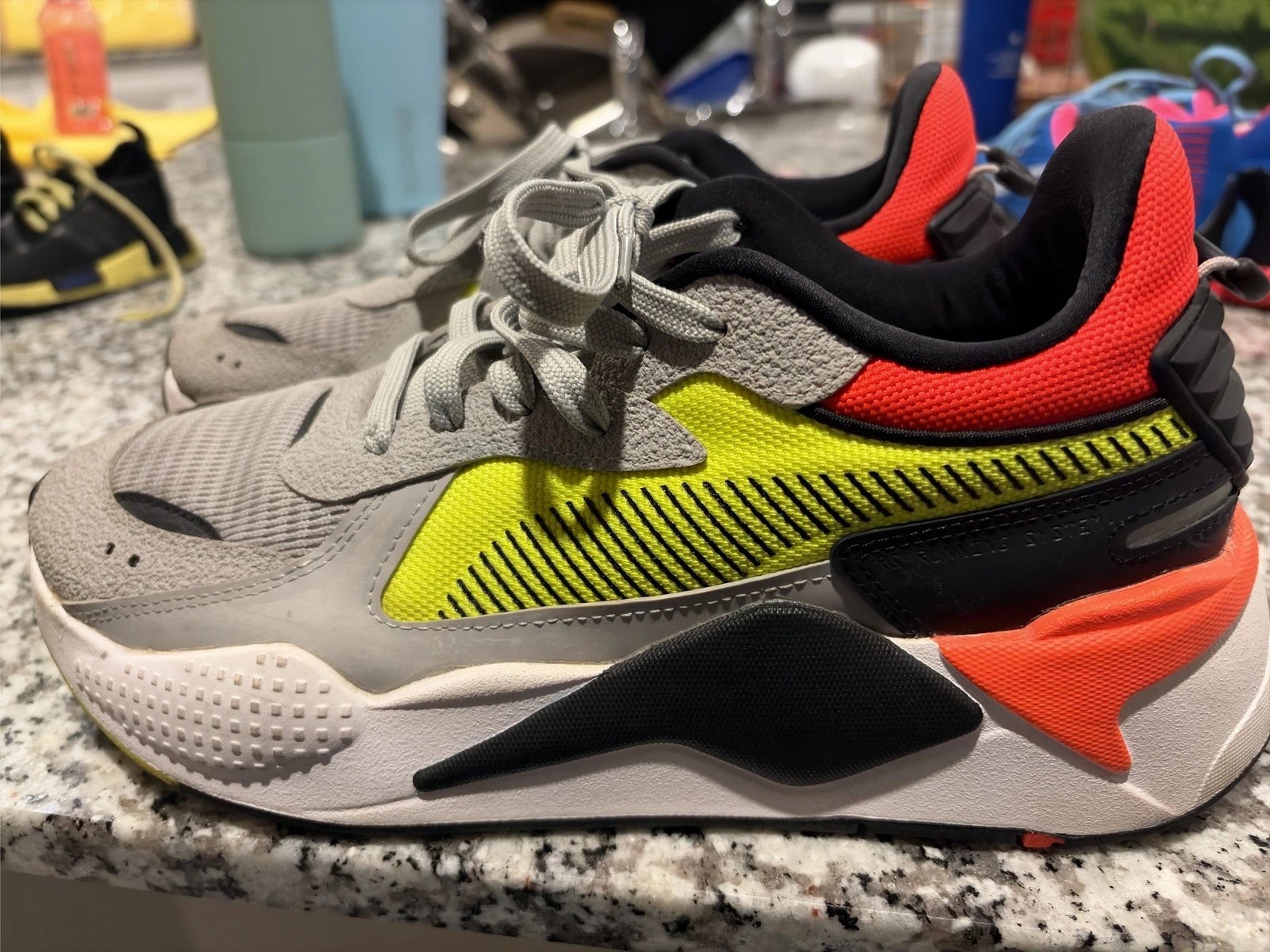 Puma RS-X Hard Drive Sneakers Mens Grey Yellow Orange Running Shoes Size 8