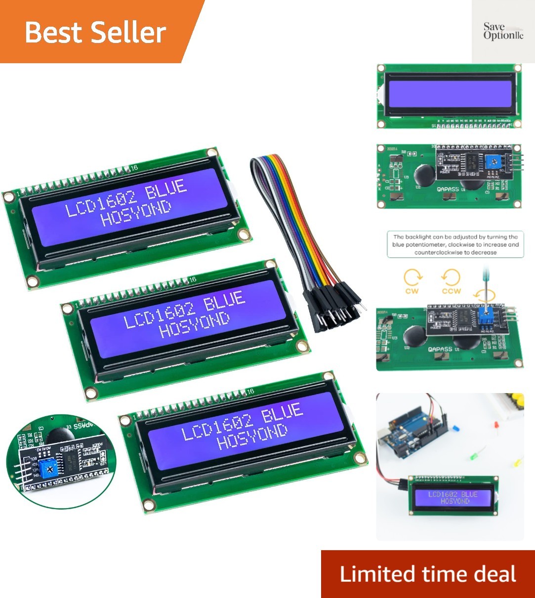 3pcs I2C IIC 1602 LCD Display Module 16x02 LCD Screen Module for Arduino Rasp...