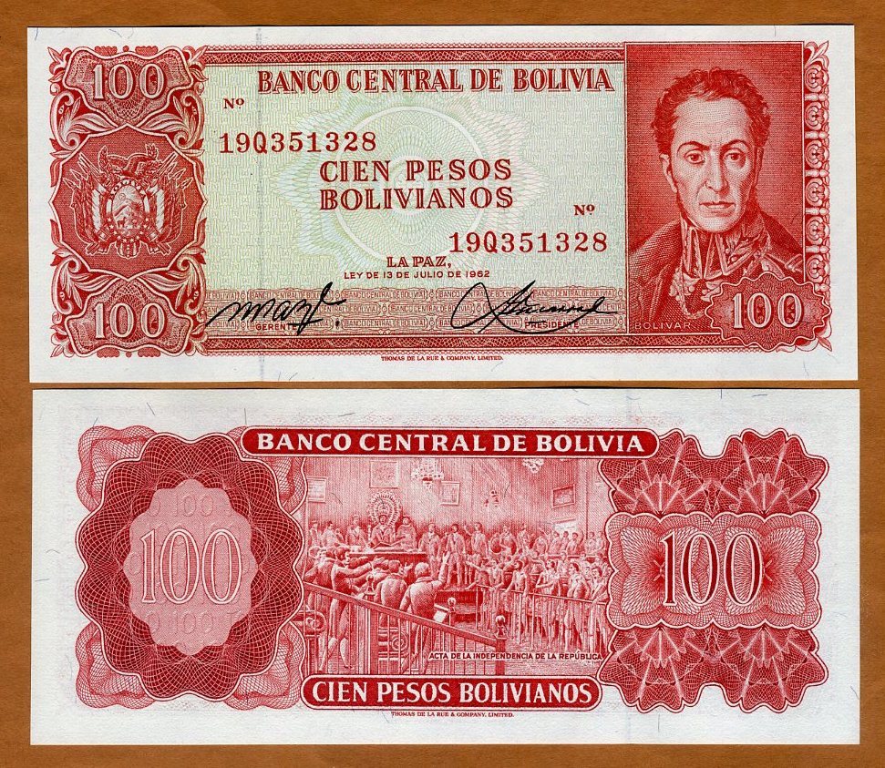 Bolivia, 100 Pesos Bolivanos, 1962, P-164A, aUNC