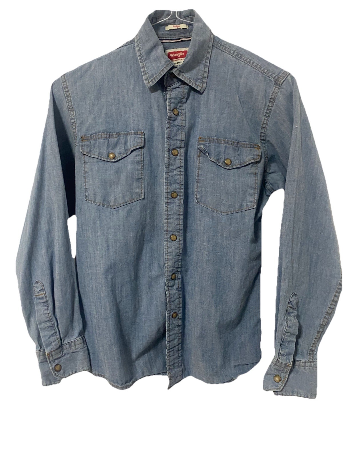 Vintage 90s Wrangler Indigo Pearl Snap Western Jean Denim Long Sleeve Shirt Smal
