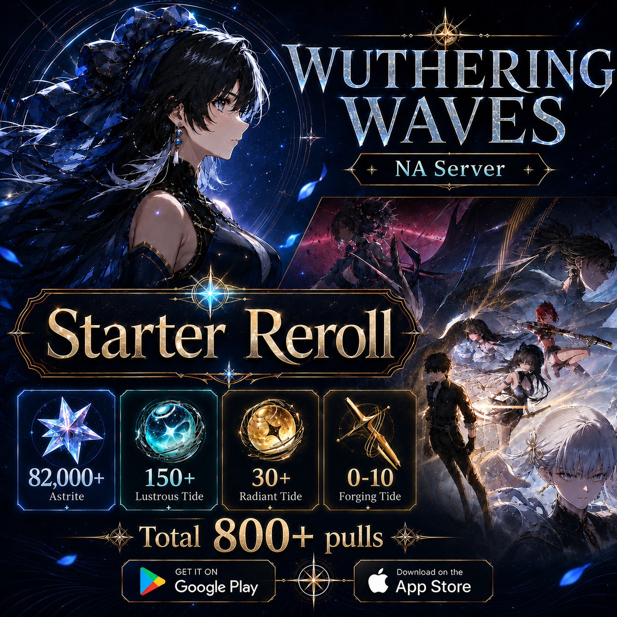 Wuthering Waves Reroll 82,000 Astrite  180+ Tides 800+Pulls NA Server