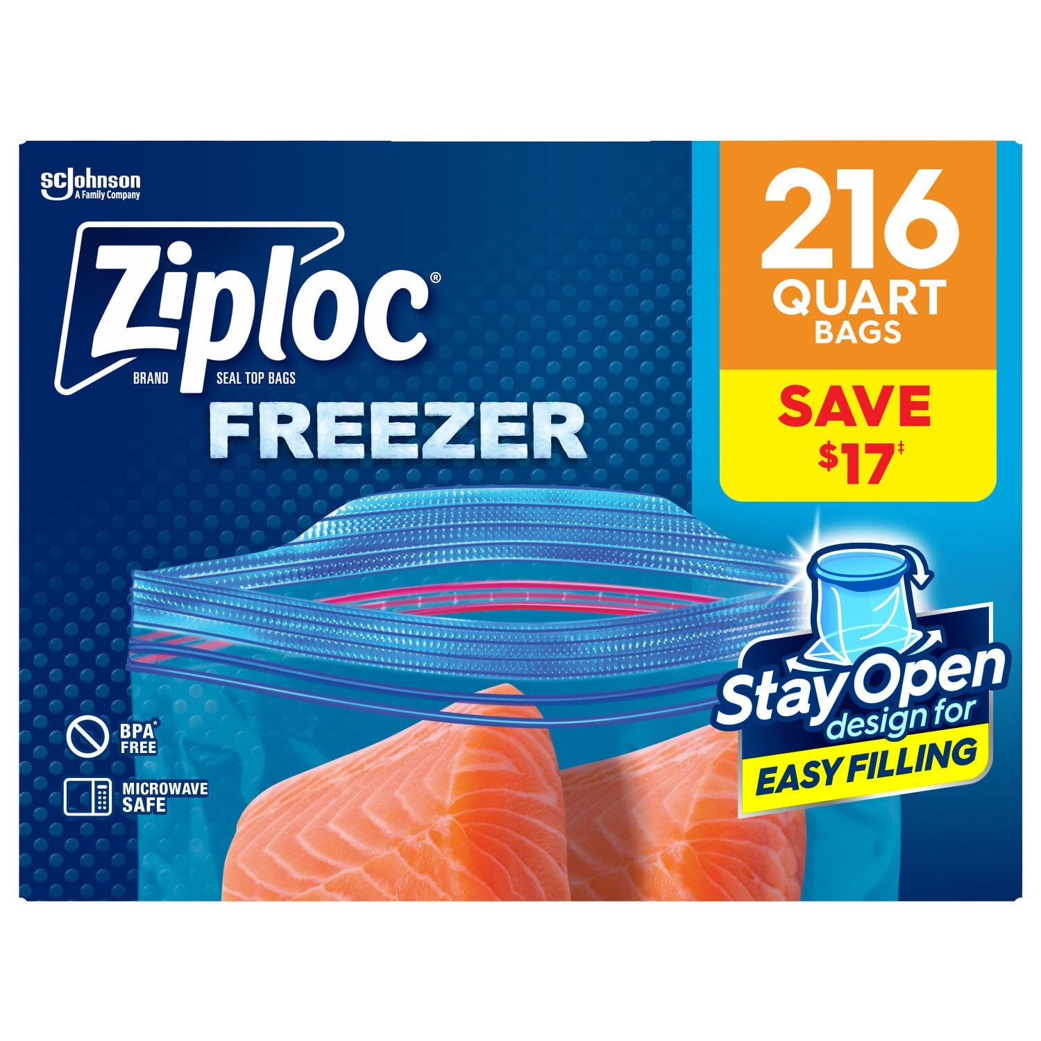 Ziploc Easy-Open Tabs Freezer Quart Bags (216 ct.) Design For Easy Filling