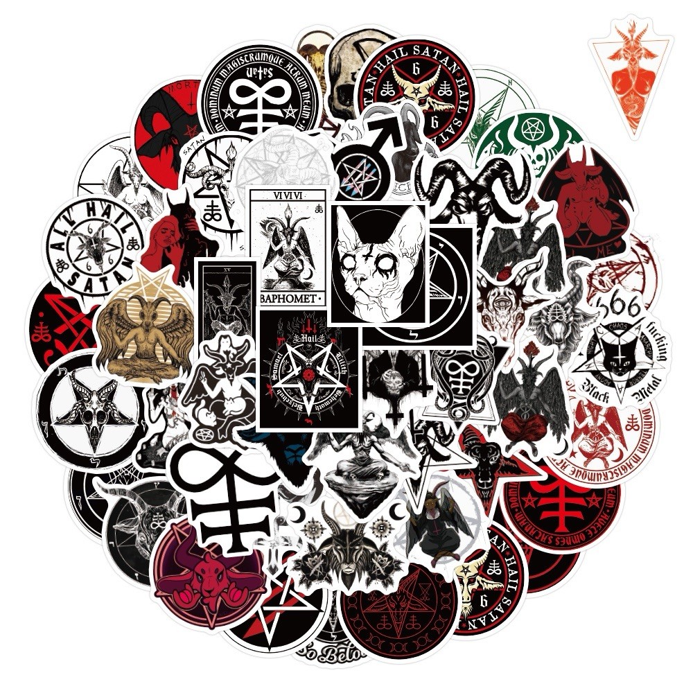 10 Random Satanic Stickers Devil 666 Decals Skull Satan Horror Red 