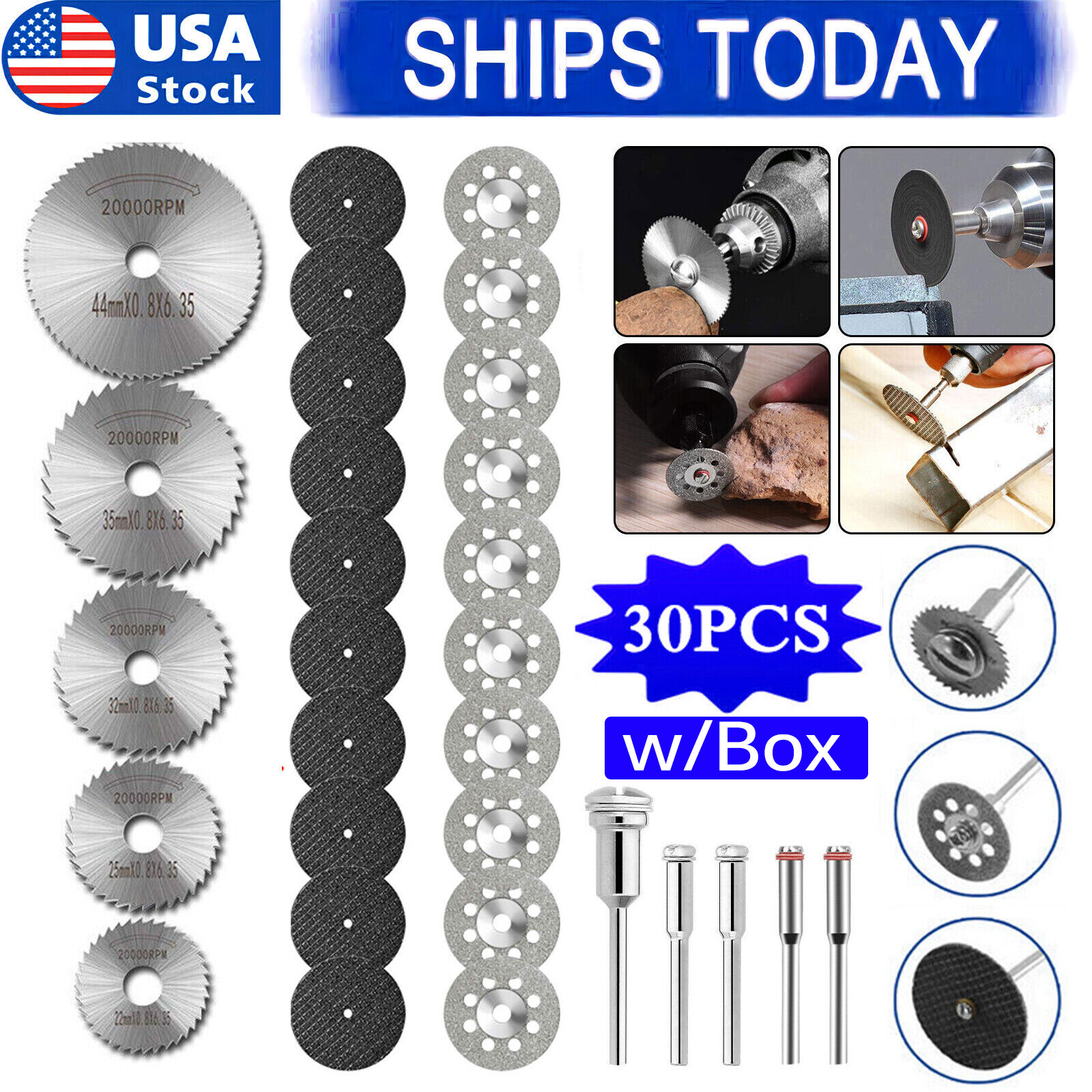 30Pcs Cutting Wheel Set Drill for Dremel Rotary Tool Accessories w/ 1/8\