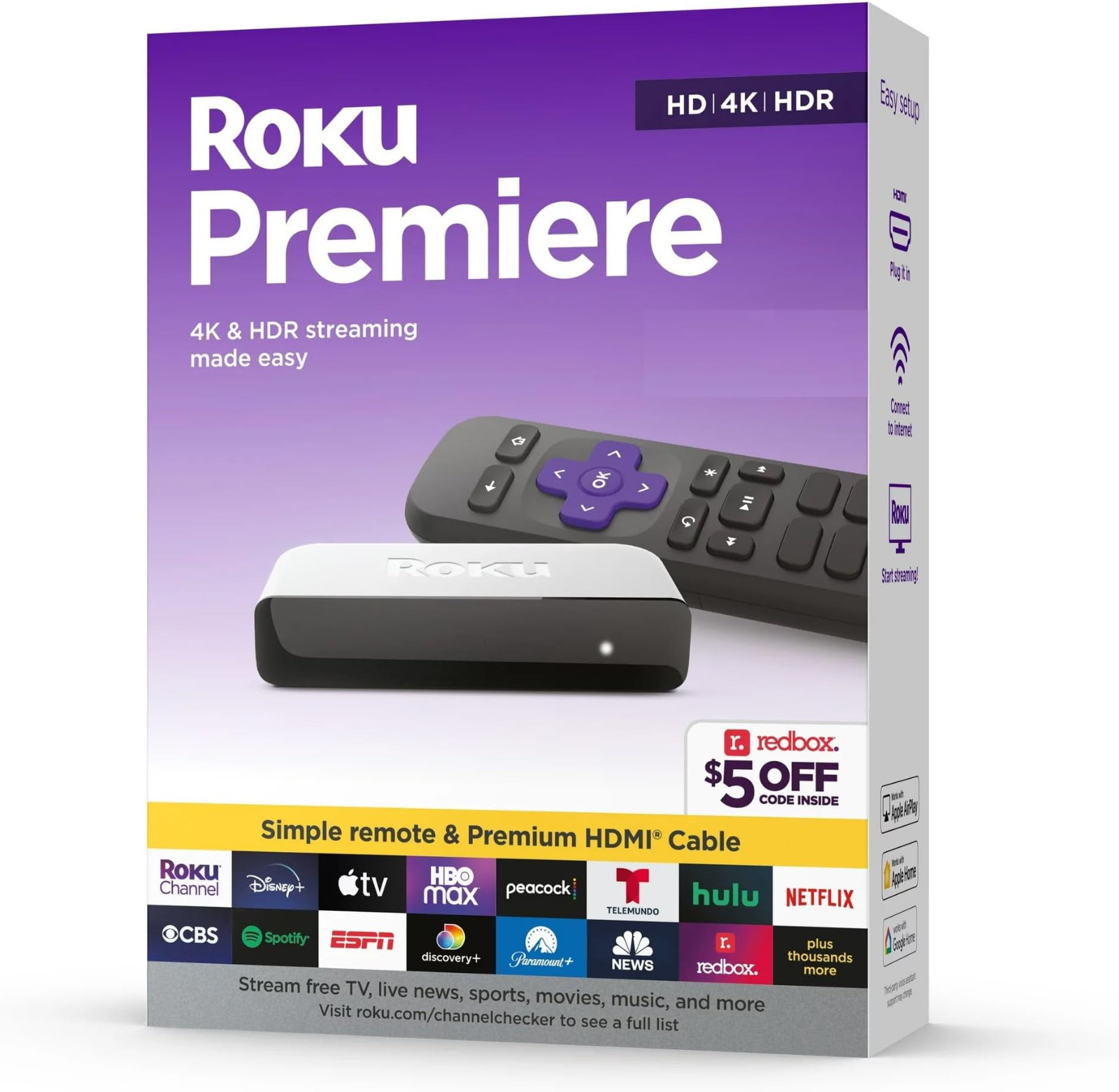 Newest Roku Premiere 3920RW HD/4K/HDR Streaming Media Player,Latest Version