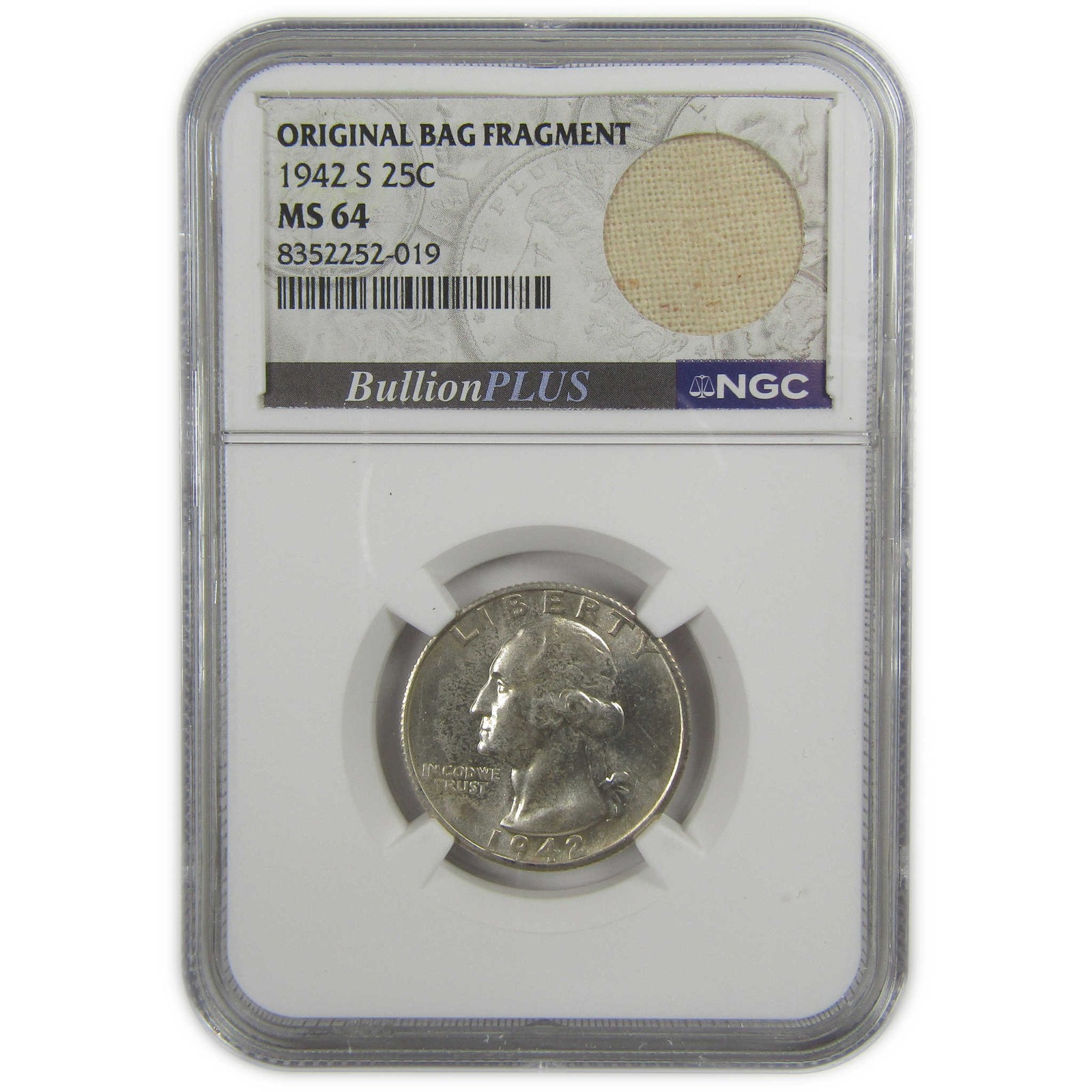 1942 S Washington Quarter MS 64 NGC Silver Bag Fragment SKU:I20614 1942 S Washington Quarter MS 64 NGC Silver Bag Fragment SKU:I20614