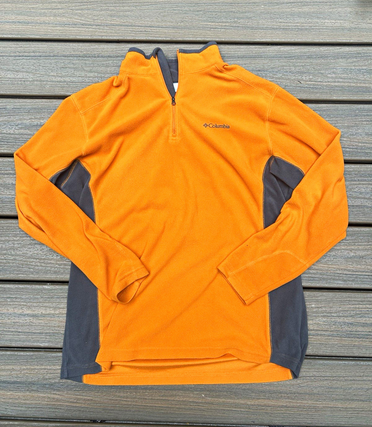Columbia Men\'s L Orange/Gray 1/4 Zip Jacket Stand-Up Collar Logo Solid Columbia Men\'s L Orange/Gray 1/4 Zip Jacket Stand-Up Collar Logo Solid