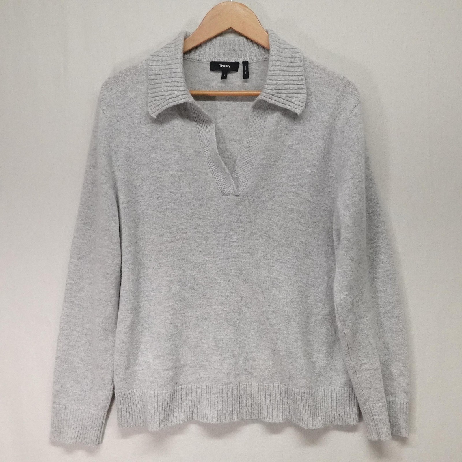 Theory Sweater Womens Large Gray 100% Cashmere Collared Pullover Capsule