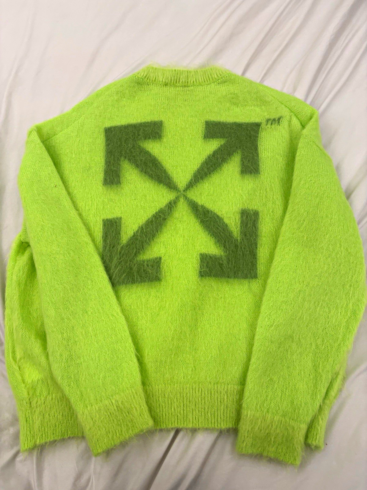 Off-White Men’s Green Logo Knit Crew Neck Pullover Sweater Long Sleeve M