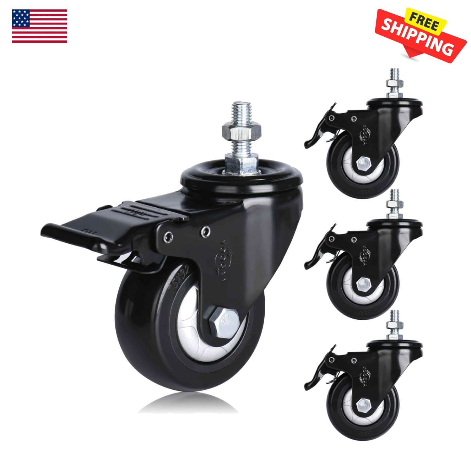Durable Heavy-Duty Caster Wheels Set of 4 - Smooth & Silent Rolling Performance