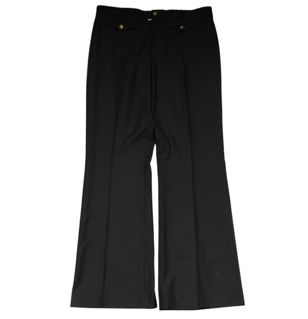 Phix Mens Gold Button Flare Trouser Size 36x33 Black Wool Pants Flap Pocket