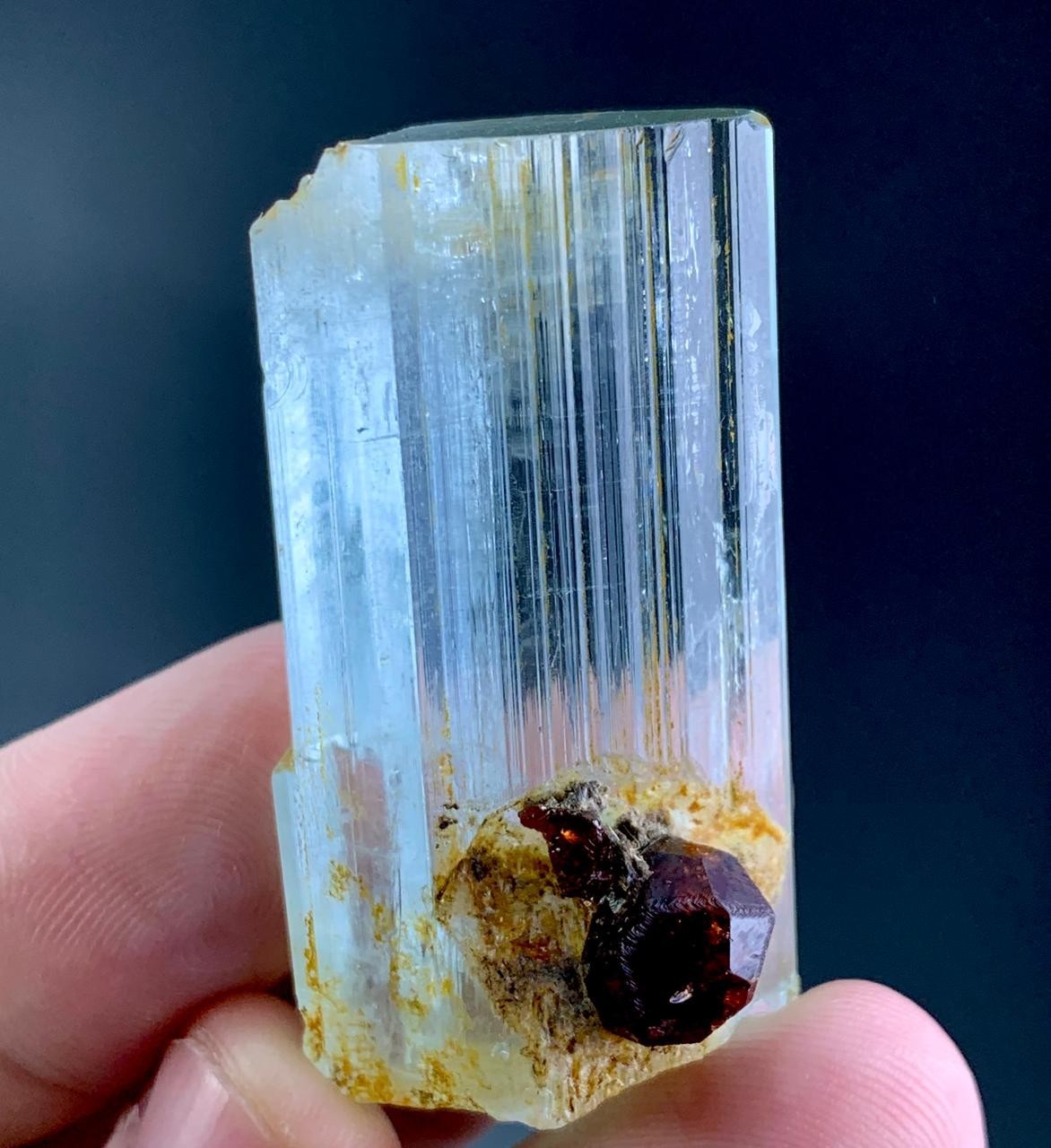 116 Carat Aquamarine Crystal With Red Garnet Specimen From Pakistan 