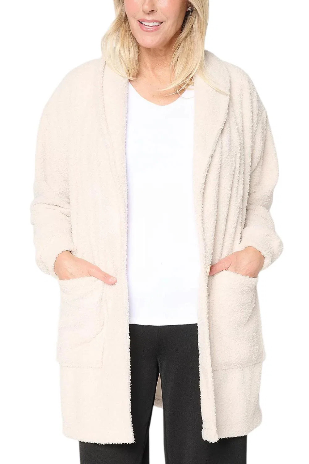 Stan Herman Women\'s Pebble Fleece Cardigan Lounger Pebble Stan Herman Women\'s Pebble Fleece Cardigan Lounger Pebble