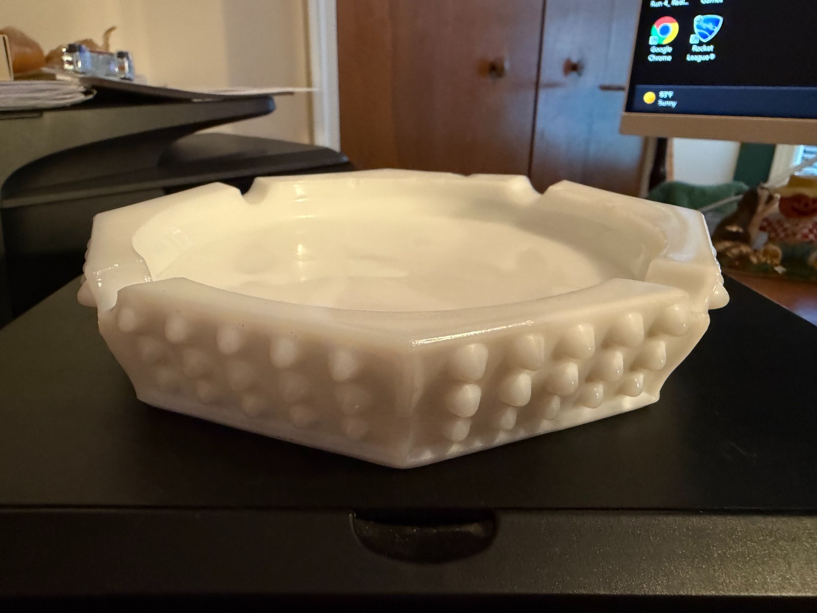 Vintage Fenton Hobnail Milk Glass Octagonal Ashtray 7” White Mid Century