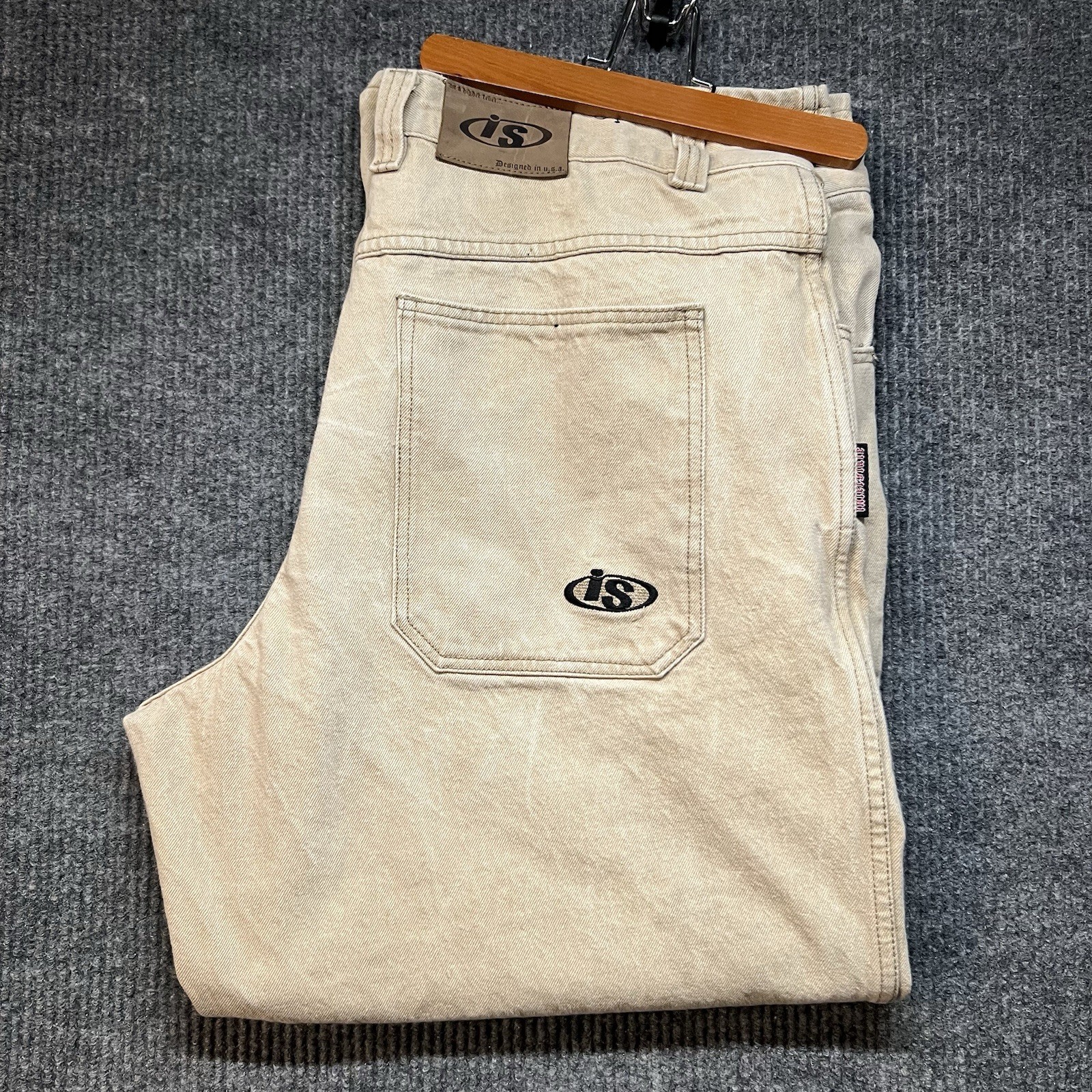 Vintage Interstate Jeans Mens 40x30 Beige Baggy 90s Y2K Skater Grunge Rave Wide