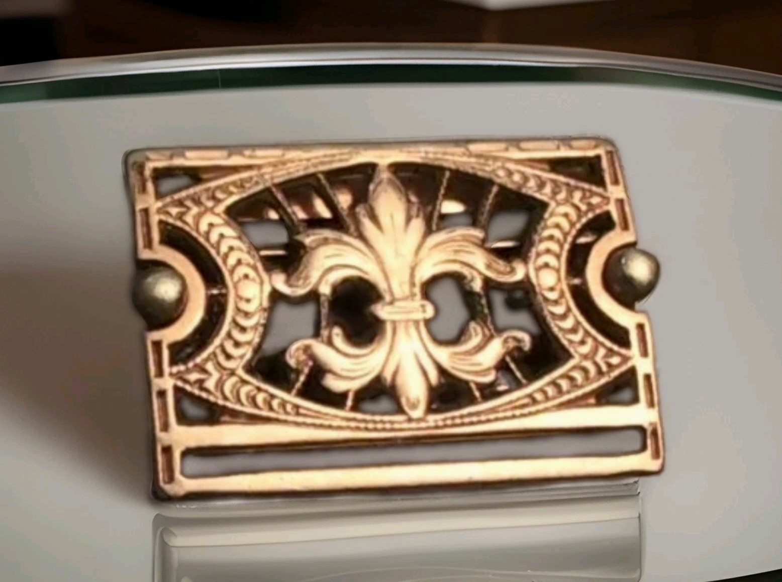 Antique Victorian Mourning Ribbon 12K Gold Filled Slide Fleur-De-Lis  Watch Fob 