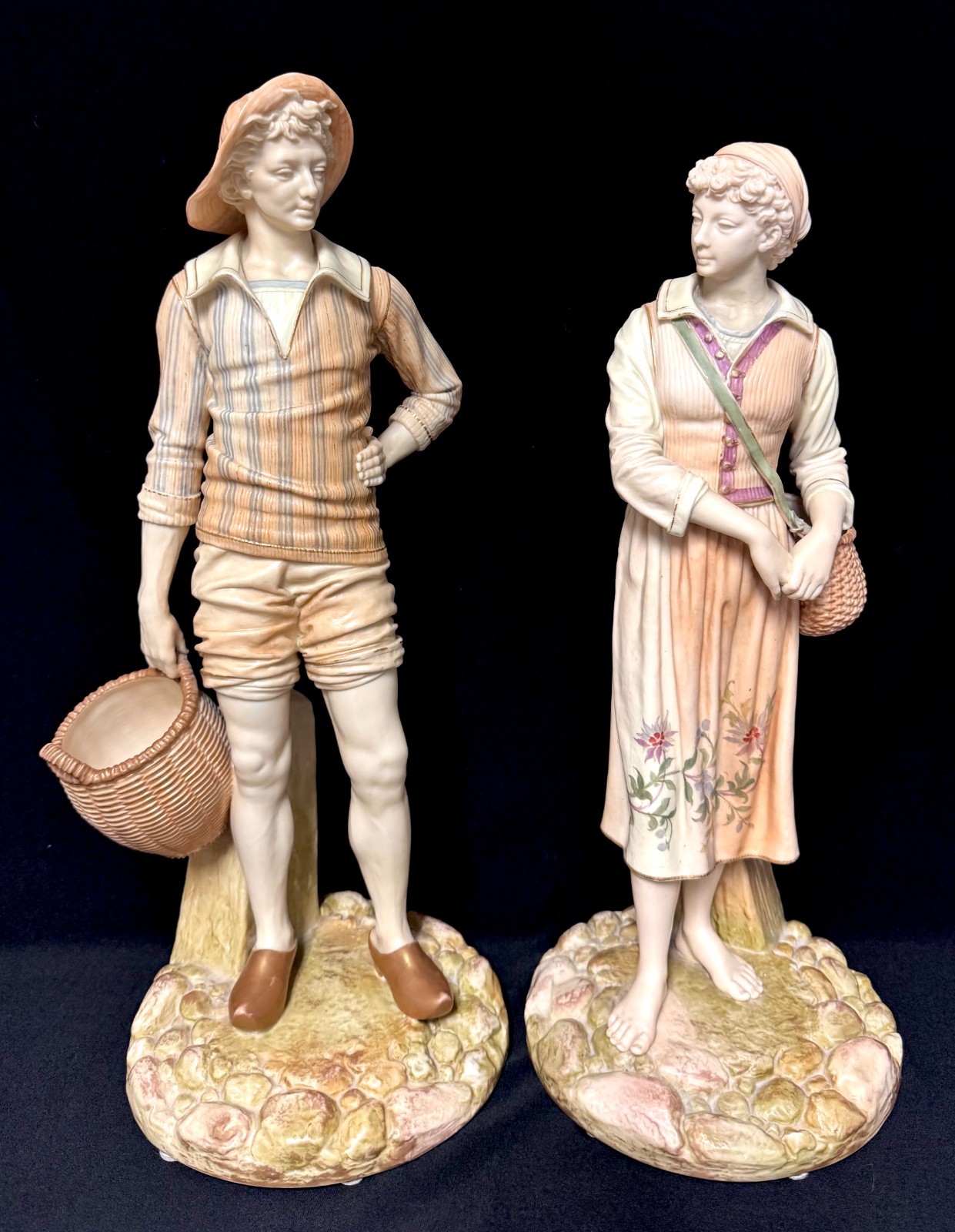 Antique Royal Worcester James Hadley French Fisherman & Fisherwoman Figures 17\