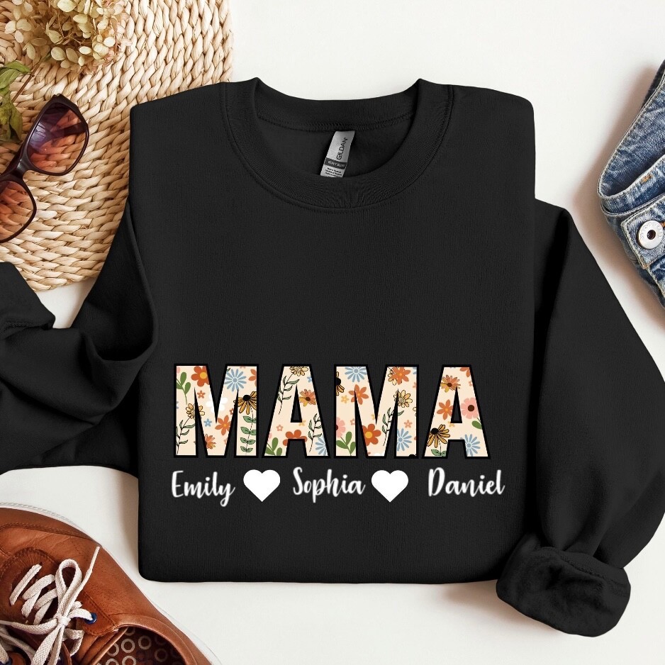 Personalized Mama Sweatshirt with Kids Names, Mothers Day Gift, Birthday Gifts