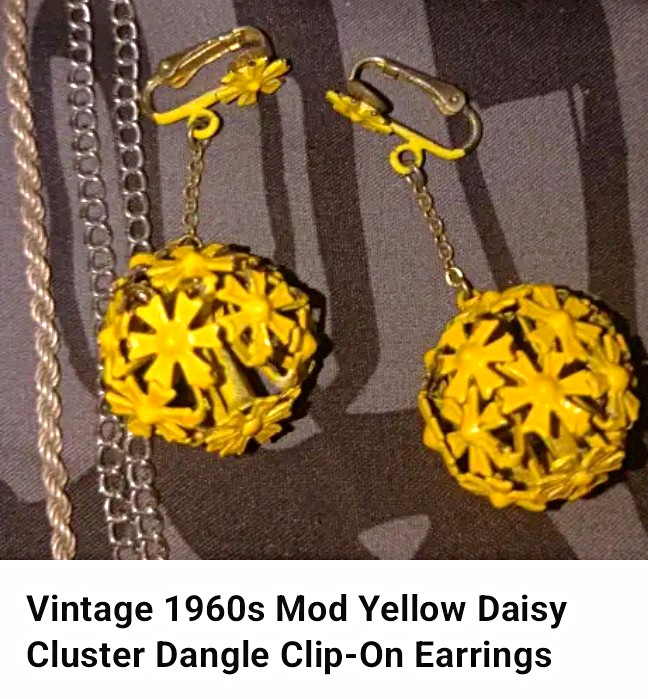 Vintage 1960s Yellow Daisy Flower Cluster Ball Drop Clip-On Earrings
