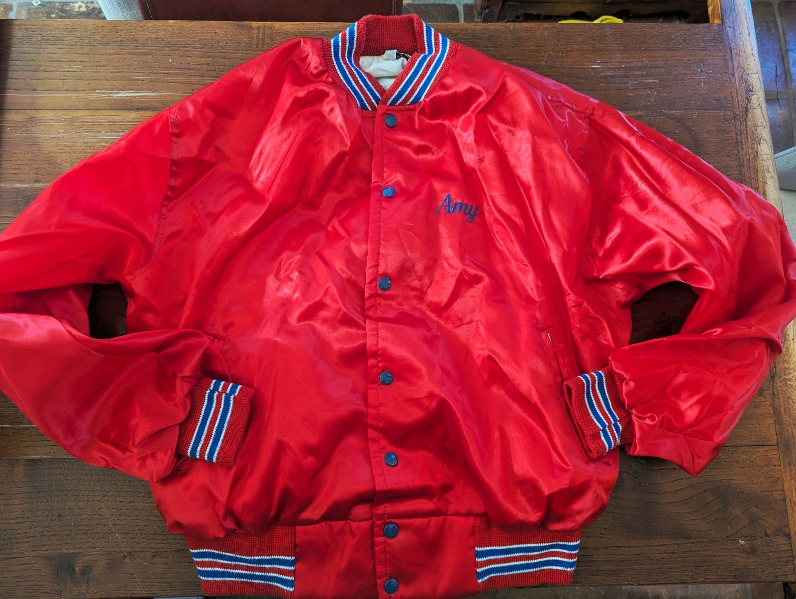Vintage Embroidered Marching Band Jacket Red Nylon Satin West Wind Neshaminy PA Vintage Embroidered Marching Band Jacket Red Nylon Satin West Wind Neshaminy PA