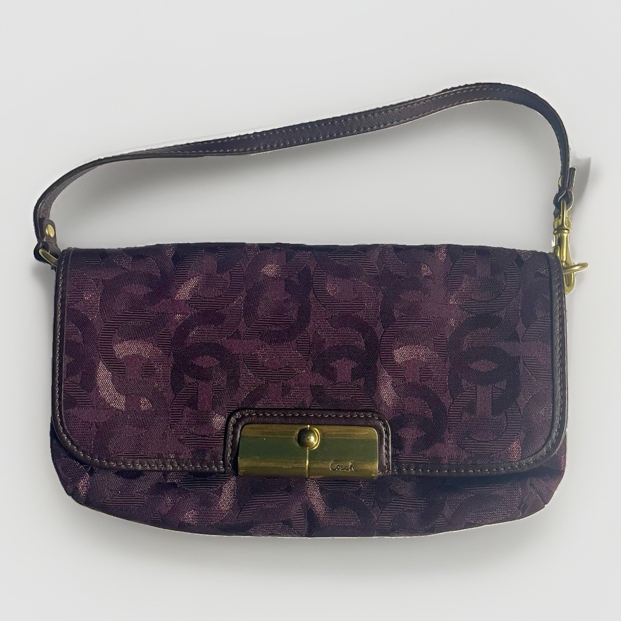 Coach Kristin Clutch Wristlet Gunmetal Purple Signature Jaquard Vintage OP Art