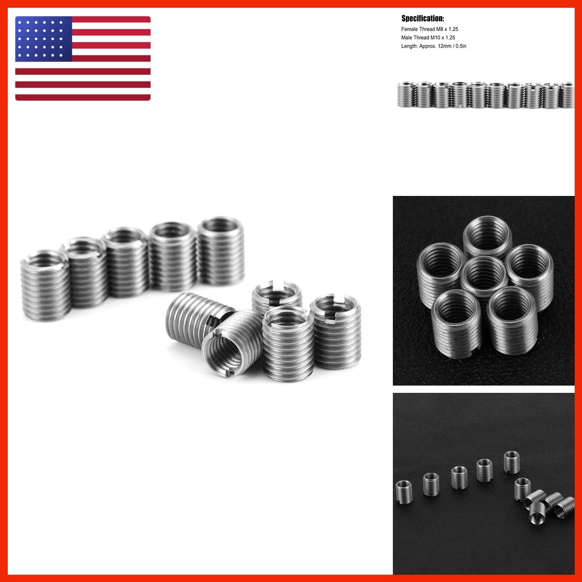 10Pcs M8x1.25 to M10x1.25 Insert Nut Stainless Steel Thread Repair Kit Adapter 10Pcs M8x1.25 to M10x1.25 Insert Nut Stainless Steel Thread Repair Kit Adapter