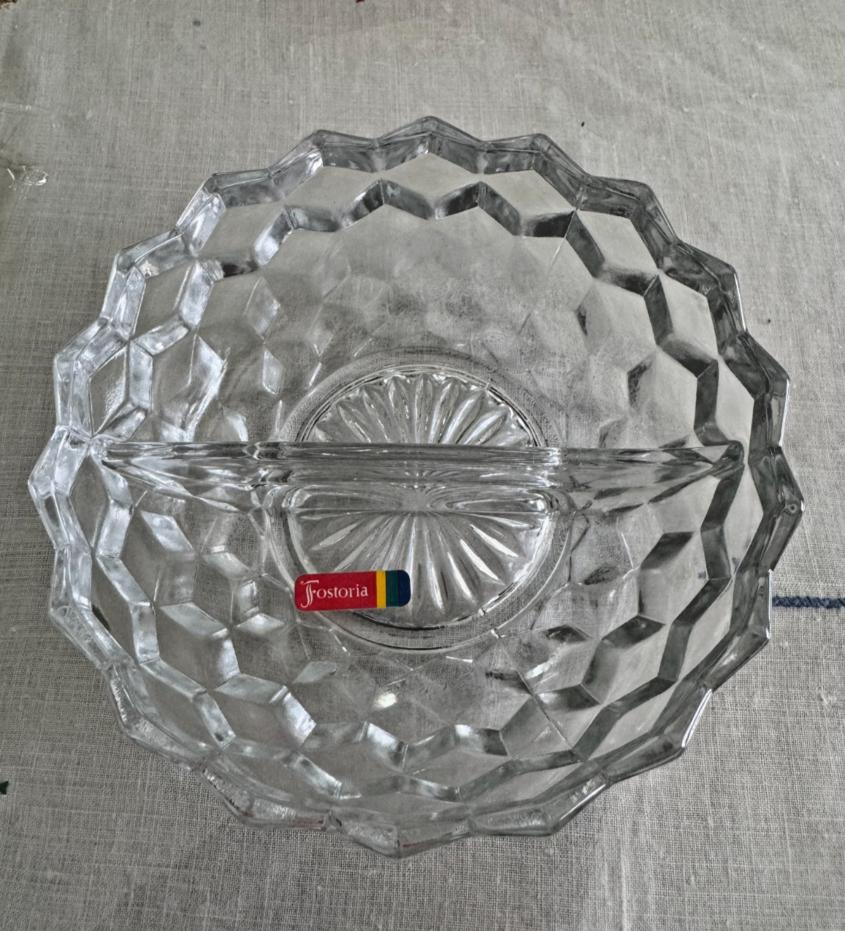 Vintage Fostoria American Crystal Relish Server Bowl w/ Spoons Box Diamond Cut