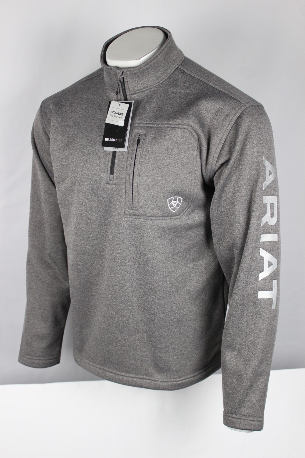 Ariat Men's Tek Team 1/4 Zip Sweatshirt Fleece Raven Heather Gray 10070400