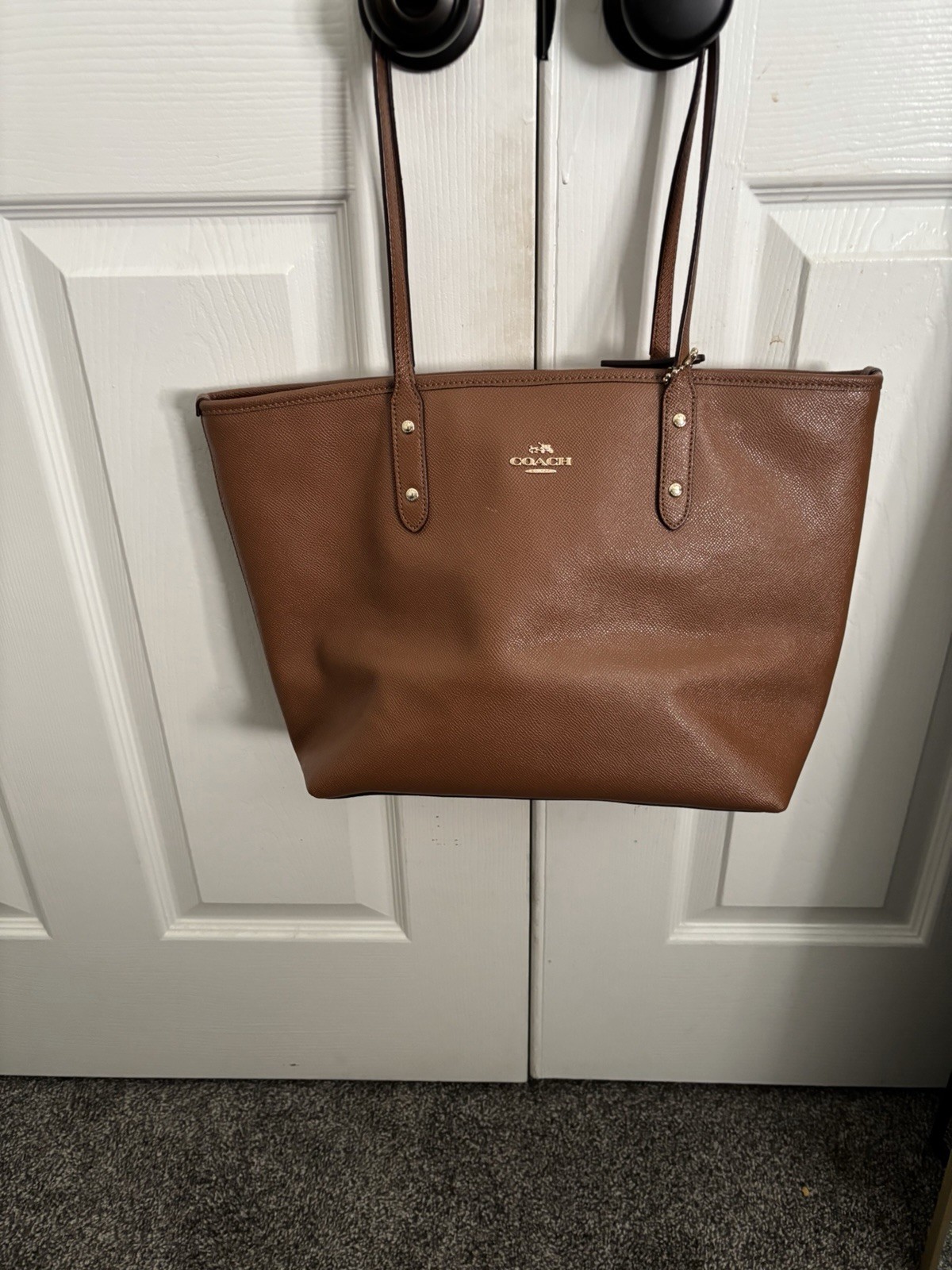 Coach Large Leather Tote Bag Light Brown with Gold Hardware