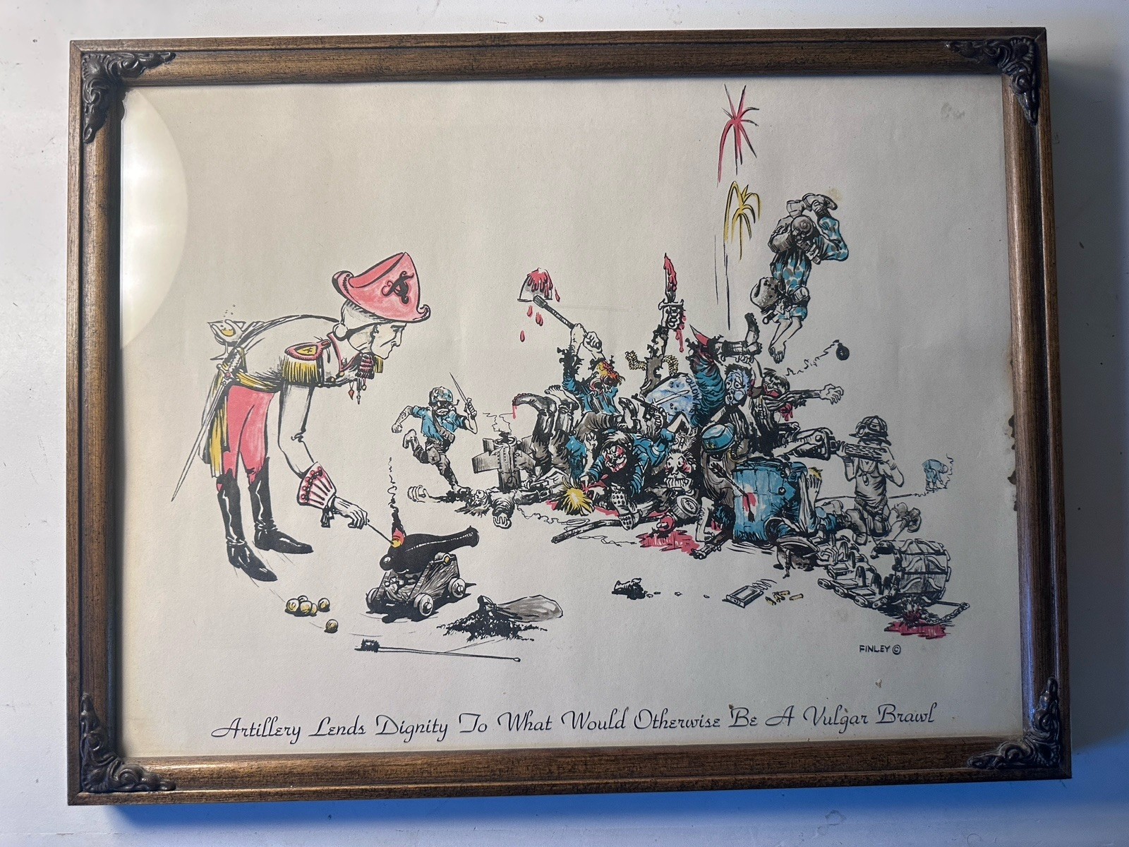 Vintage George Finley Artillery Lends Dignity Military Cartoon Print Framed RARE