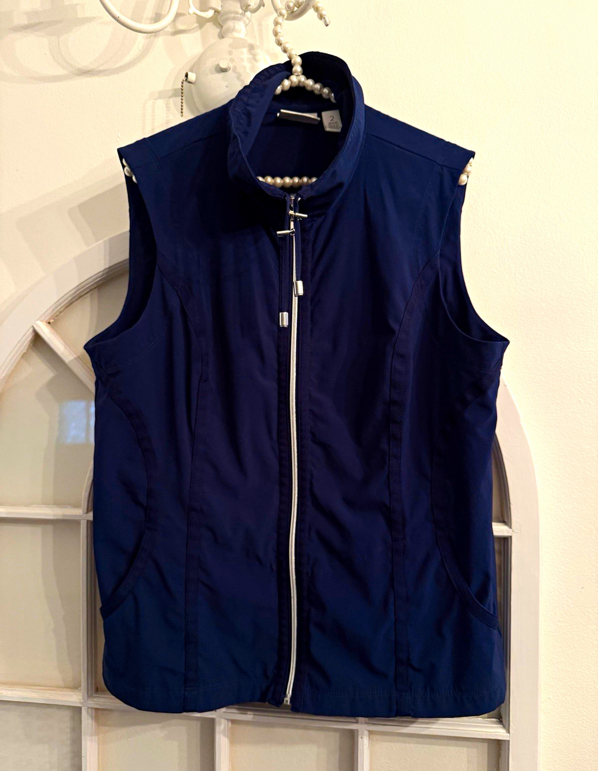 Zenergy by Chico\'s Women\'s Navy Sleeveless Full Zip Vest w/ Pockets Sz 2