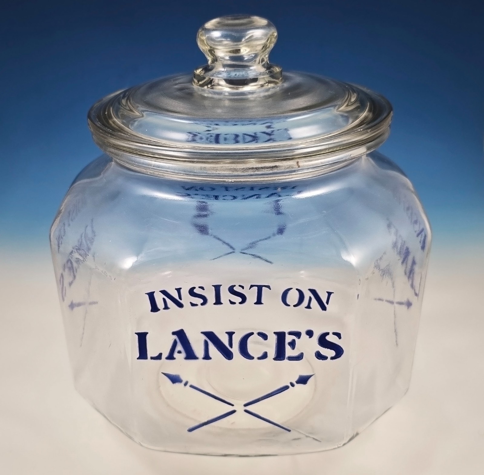 RARE 1930s Octagonal 8 Sided Insist on Lance\'s Cracker Store Counter Display Jar