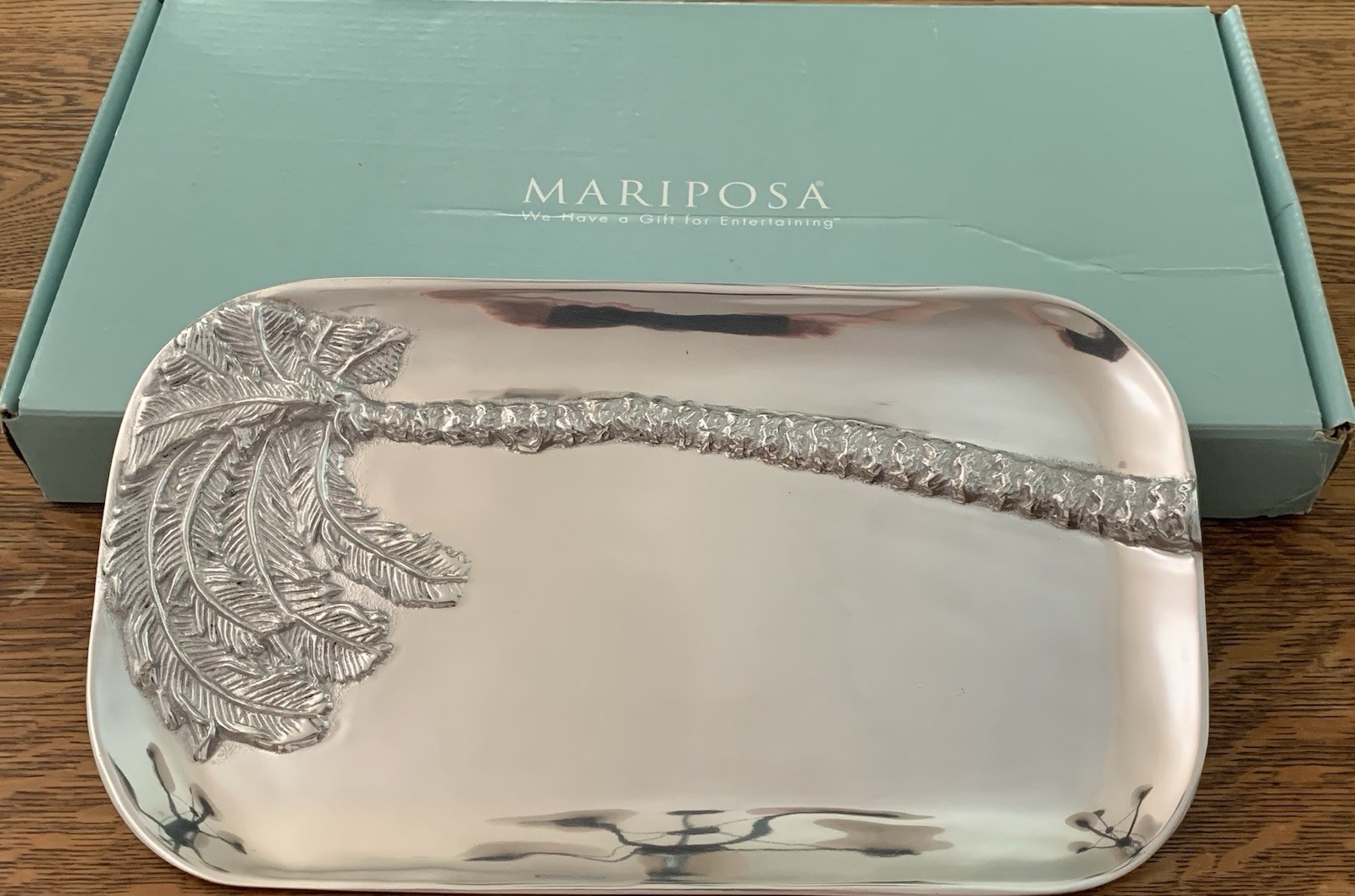 Mariposa Large Metal Rectangular Tray, Palm Tree Glossy - 9.5” x 16” (brand new) Mariposa Large Metal Rectangular Tray, Palm Tree Glossy - 9.5” x 16” (brand new)
