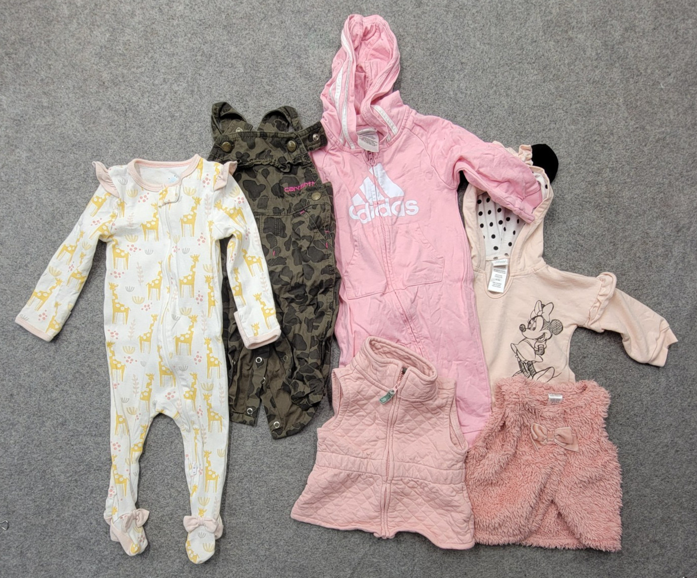 Girl Baby Clothes Size 6-9 months 6 Pc Bundle w/ Overalls, One-Pieces, Jackets