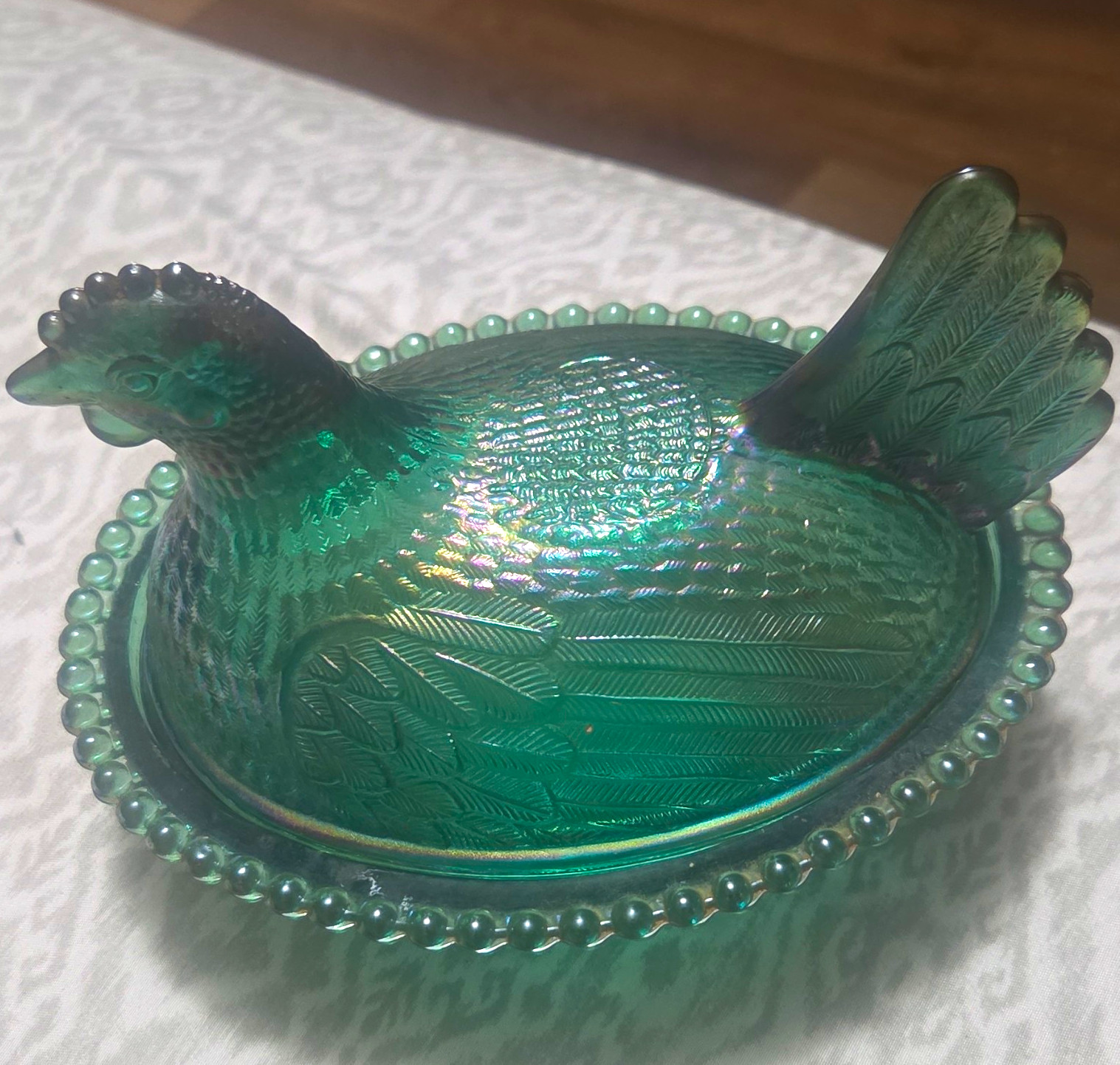 vintage Indiana Glass Company iridescent carnival glass Hen on a Nest vintage Indiana Glass Company iridescent carnival glass Hen on a Nest