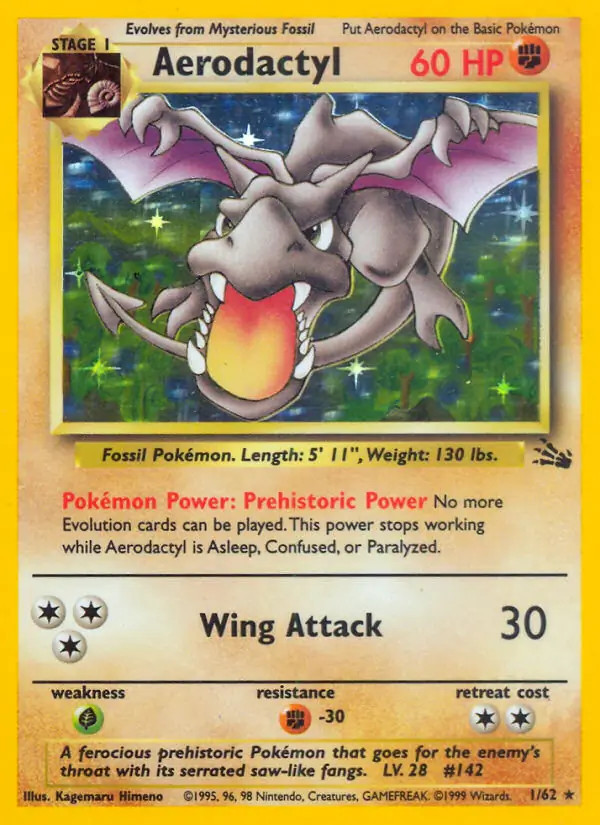 Aerodactyl - 1/62 - Pokemon Fossil Unlimited Holo Rare Card WOTC LP